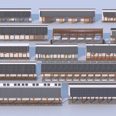 中式廊亭3d模型