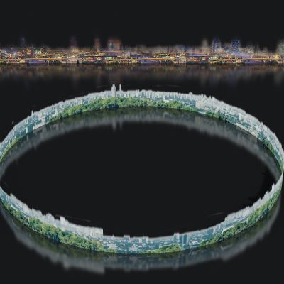 环形城市背景 都市夜景 远景 配景