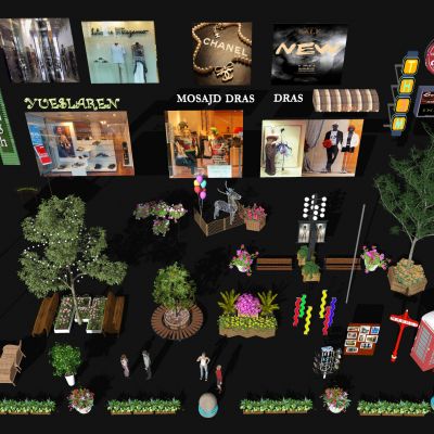 户外商业街外摆 户外桌椅 树池花箱 招牌侧招 商业景观小品 花钵花箱