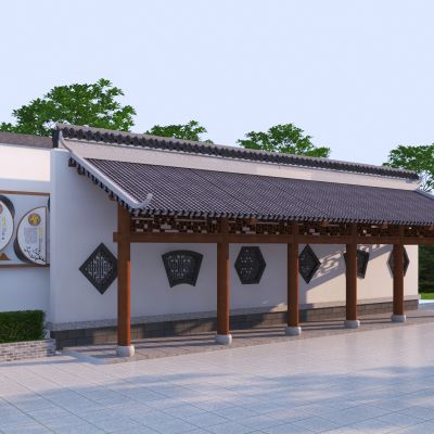 中式景观廊架3d模型