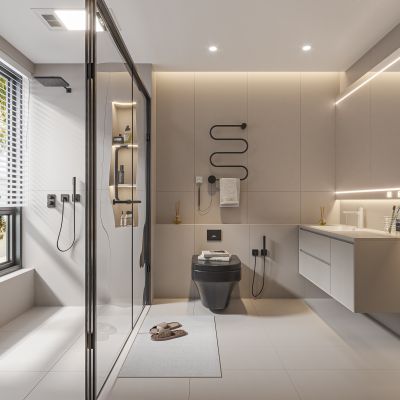 现代卫生间 马桶 浴室柜 洗脸盆  沐浴房