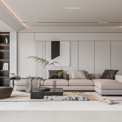 现代客厅 无主灯客厅 沙发组合 茶几组合 饰品摆件