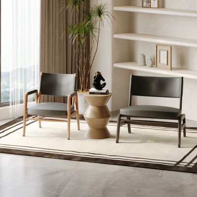 侘寂风休闲区，单人休闲座椅边几组合，摆件