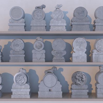 中式抱鼓石_门墩_石墩_门枕石__石头雕塑3D模型