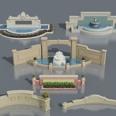 欧式景墙围墙 水景墙 跌水景墙 入口景墙 小区景墙 景观墙