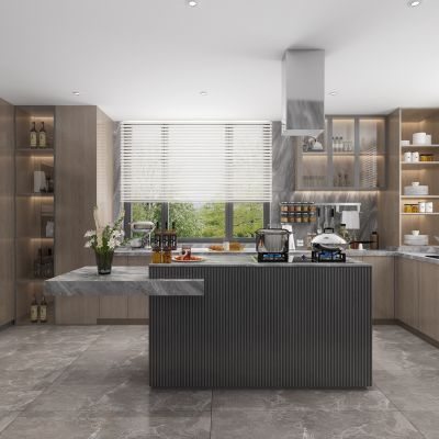 现代厨房 中岛台 岛台 橱柜 厨房用品 燃气灶