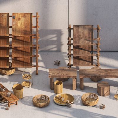 中式现代竹编篮3D模型