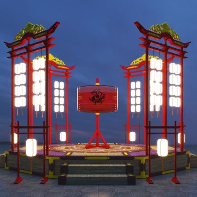 新中式鼓花车商业景观3D模型