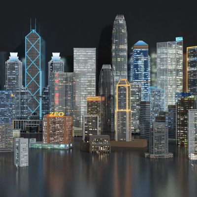 现代城市建筑简模规划 办公楼配楼 夜景配楼3D模型