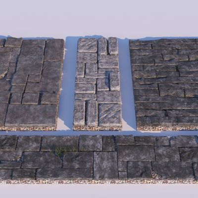 新中式青石板路_庭院园路_汀步_石板路3D模型