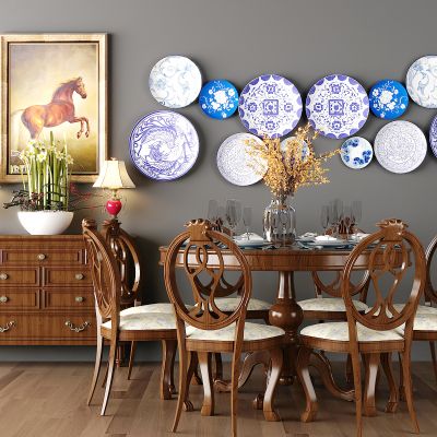 美式餐桌椅组合