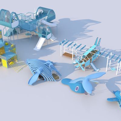 城堡主题儿童器械组合_滑滑梯3D模型