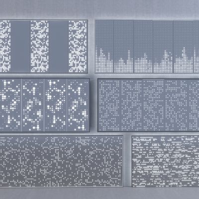现代穿孔板景墙围墙_透光板景墙_镂空景墙集合3D模型