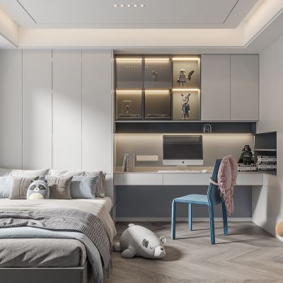 榻榻米卧室 饰品 休闲椅 造形吊顶 书桌 衣柜