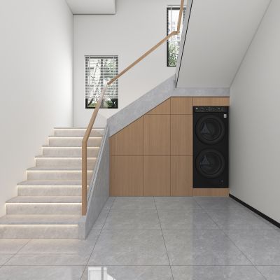 现代楼梯间，洗烘一体机