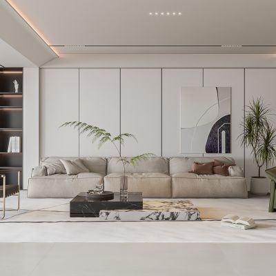 现代客厅 无主灯客厅 沙发组合 茶几组合 饰品摆件