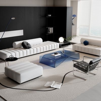 现代多人组合沙发茶几组合