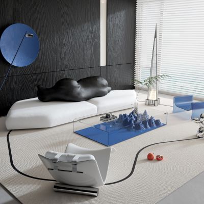 现代灰色多人沙发茶几组合