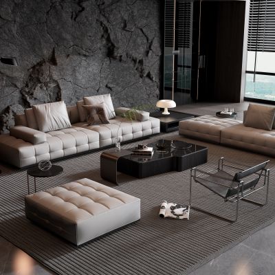 现代灰色多人沙发茶几组合