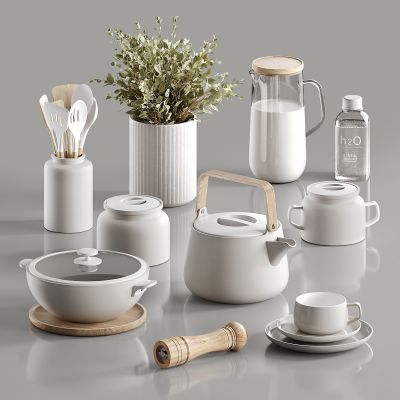 现代餐具装饰品 摆件 花瓶 插画 花瓶 餐具 茶壶 玻璃杯