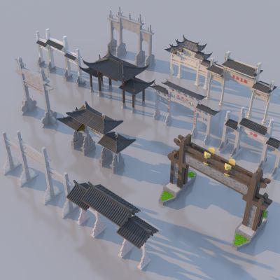 中式牌坊门楼_门头_入口大门_古建门楼3D模型