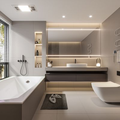 现代卫生间 马桶 浴室柜 洗脸盆 智能镜 浴缸 玻璃隔断