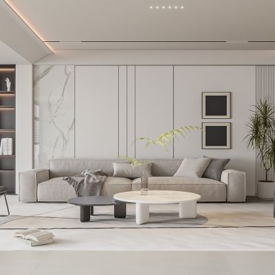 现代客厅 无主灯客厅 沙发组合 茶几组合 饰品摆件