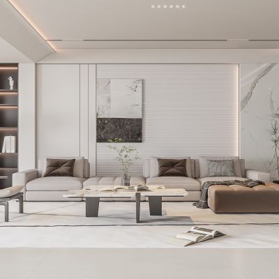 现代客厅 无主灯客厅 沙发组合 茶几组合 饰品摆件