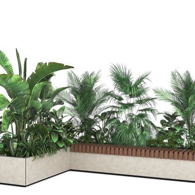 现代户外公共座椅植物组合