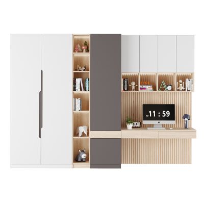 现代衣柜 书桌一体柜