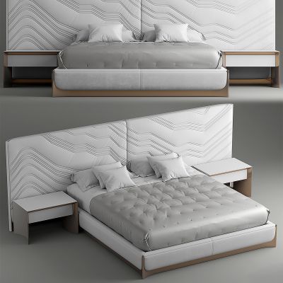 现代白色布艺双人床