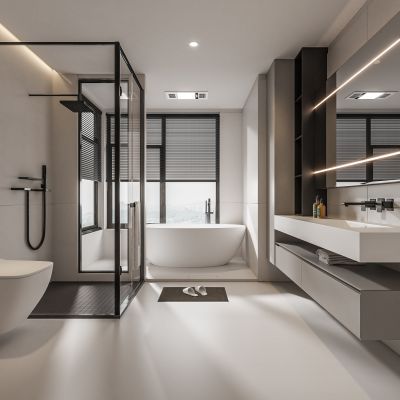 现代卫生间 马桶 浴室柜 洗脸盆 智能镜 浴缸 玻璃隔断