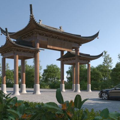 中式牌坊门楼3D模型