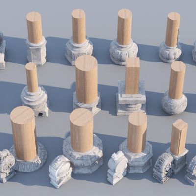 中式柱础 柱子 石鼓集合3D模型