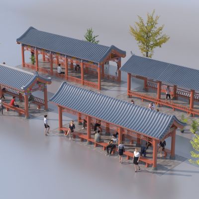 新中式休闲长廊集合3D模型