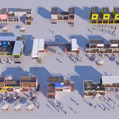 现代集装箱集合3D模型