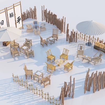 现代休闲桌椅_竹编桌椅_桌椅板凳_户外桌椅3D模型