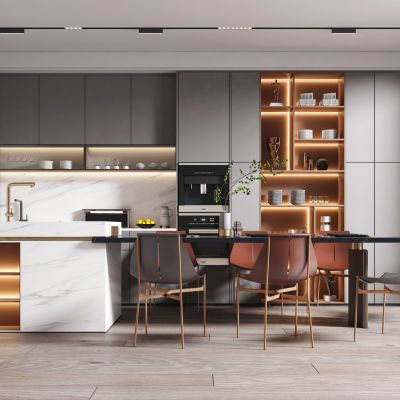 现代开放式厨房 餐厅 中岛台