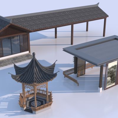 新中式景观亭 廊架3D模型
