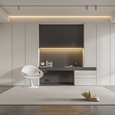 现代书房 书柜 书桌 椅子 装饰品