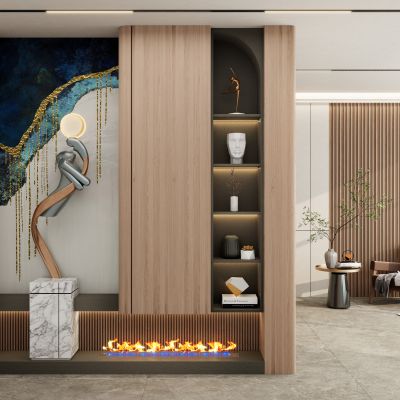 北欧轻奢原木风隔断玄关