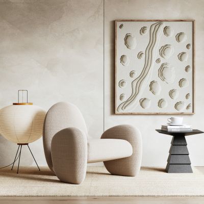 GUBI侘寂风单人沙发  落地灯  边几 装饰画