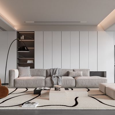 现代客厅 无主灯客厅 沙发组合 茶几组合 饰品摆件