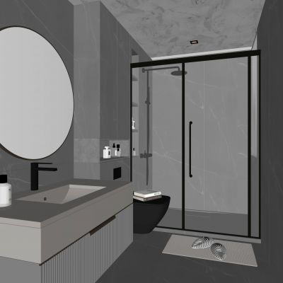 现代卫生间 马桶 浴室柜 洗脸盆 智能镜 玻璃隔断