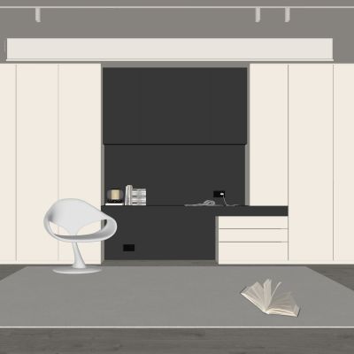 现代书房 书柜 书桌 椅子 装饰品