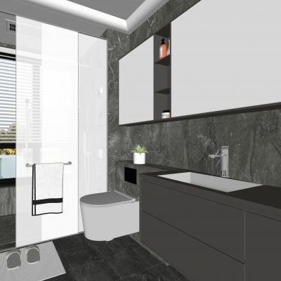 现代卫生间 马桶 浴室柜 洗脸盆 智能镜柜  玻璃隔断