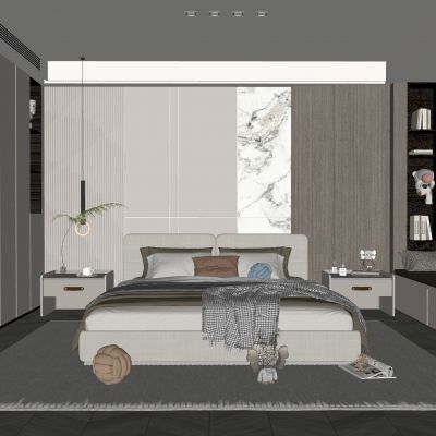 现代家居卧室 简约卧室 双人床 衣柜 主卧 床头柜 轻奢 奶油风