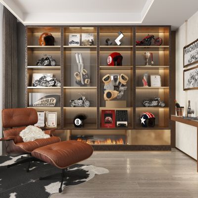 现代哈雷机车 越野摩托车 机车摆件 头盔 复古书房 沙发