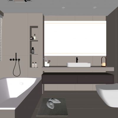 现代卫生间 马桶 浴室柜 洗脸盆 智能镜 浴缸 玻璃隔断