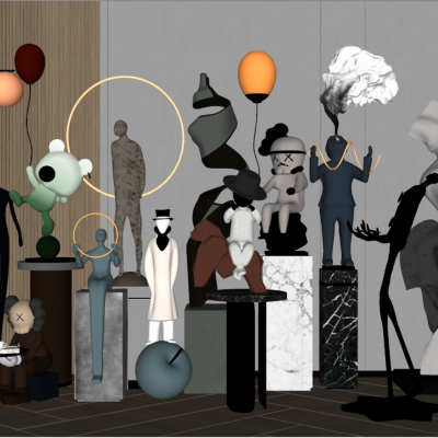 现代潮玩 手办 雕塑摆件组合